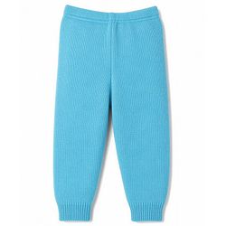 Babyhug Knit Full Sleeves Striped Sweater Set with Bear Design - Light Blue