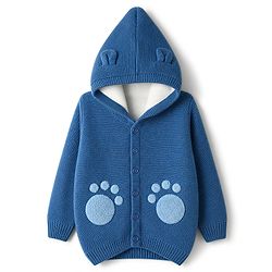 Babyhug Knit Full Sleeves Hooded Sweater Set With Paw Patch - Blue
