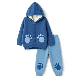 Babyhug Knit Full Sleeves Hooded Sweater Set With Paw Patch - Blue