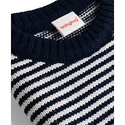 Babyhug Knit Full Sleeves Sweater Set with Stripes - Navy