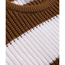 Babyhug Knit Full Sleeves Colour Block Striped Sweater Set - Brown