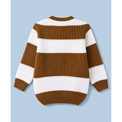 Babyhug Knit Full Sleeves Colour Block Striped Sweater Set - Brown