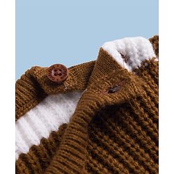 Babyhug Knit Full Sleeves Colour Block Striped Sweater Set - Brown