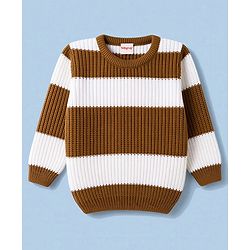 Babyhug Knit Full Sleeves Colour Block Striped Sweater Set - Brown