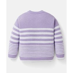 Babyhug Knit Full Sleeves Front Open Sweater Set with Stripes - Lavender