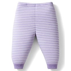 Babyhug Knit Full Sleeves Front Open Sweater Set with Stripes - Lavender