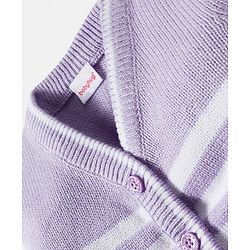 Babyhug Knit Full Sleeves Front Open Sweater Set with Stripes - Lavender