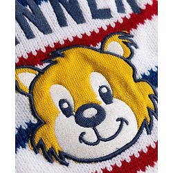 Babyhug Full Raglan Sleeves Striped & Tiger Embroidered Sweater Set - White & Navy Blue