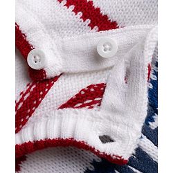 Babyhug Full Raglan Sleeves Striped & Tiger Embroidered Sweater Set - White & Navy Blue