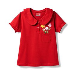 Babyhug 100% Cotton Knit Half Sleeves Floral Printed Polo T-Shirt - Red