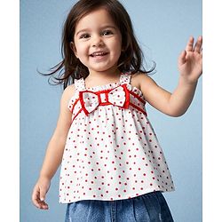 Babyhug Cotton Woven Sleeveless Polka Dots Printed Top With Bow Applique Multi Color 6-9 Months