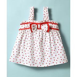 Babyhug Cotton Woven Sleeveless Polka Dots Printed Top With Bow Applique Multi Color 6-9 Months