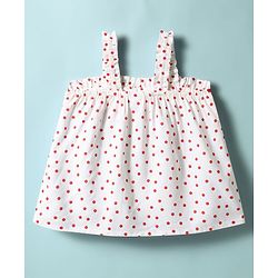 Babyhug Cotton Woven Sleeveless Polka Dots Printed Top With Bow Applique Multi Color 6-9 Months