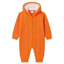 Babyhug Knitted Raglan Sleeves Hooded Winter Wear Romper - Orange