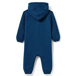 Babyhug Knitted Raglan Sleeves Hooded Winter Wear Romper - Navy Blue