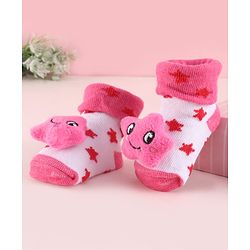 Cute Walk by Babyhug Fabric Socks Shoes With Large Star Applique - Pink