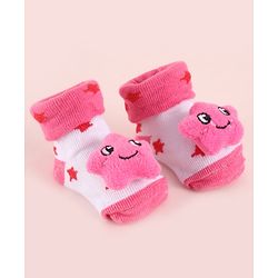 Cute Walk by Babyhug Fabric Socks Shoes With Large Star Applique - Pink