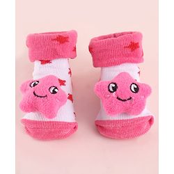 Cute Walk by Babyhug Fabric Socks Shoes With Large Star Applique - Pink