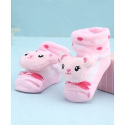 Cute Walk by Babyhug Socks With Large  Baer Applique - Pink