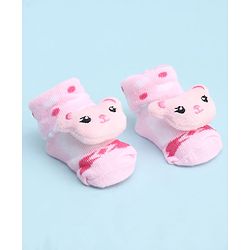 Cute Walk by Babyhug Socks With Large  Baer Applique - Pink