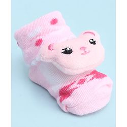 Cute Walk by Babyhug Socks With Large  Baer Applique - Pink