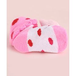 Cute Walk by Babyhug Fabric Polka Dot Socks Shoes With Large Cat Applique - Pink