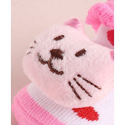 Cute Walk by Babyhug Fabric Polka Dot Socks Shoes With Large Cat Applique - Pink