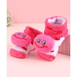 Cute Walk by Babyhug Fabric  Socks Shoes With Large  Smiley Applique - Pink