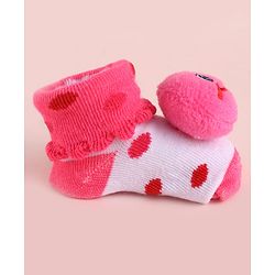Cute Walk by Babyhug Fabric  Socks Shoes With Large  Smiley Applique - Pink