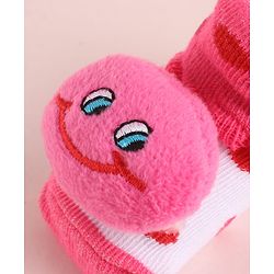 Cute Walk by Babyhug Fabric  Socks Shoes With Large  Smiley Applique - Pink