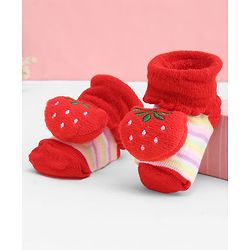 Cute Walk by Babyhug Socks With Large Strawberry Applique - Red