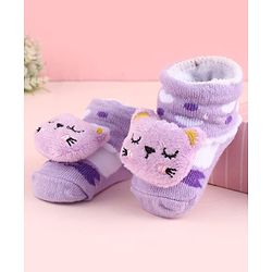 Cute Walk by Babyhug Fabric Socks Shoes With Large Hello Kitty Applique - Purple