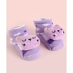 Cute Walk by Babyhug Fabric Socks Shoes With Large Hello Kitty Applique - Purple