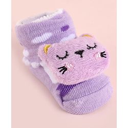 Cute Walk by Babyhug Fabric Socks Shoes With Large Hello Kitty Applique - Purple