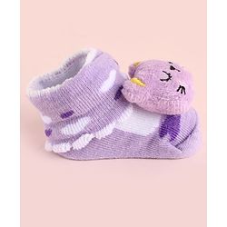 Cute Walk by Babyhug Fabric Socks Shoes With Large Hello Kitty Applique - Purple