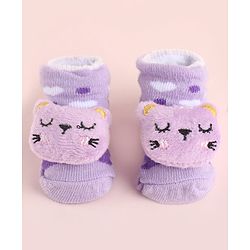 Cute Walk by Babyhug Fabric Socks Shoes With Large Hello Kitty Applique - Purple
