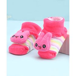 Cute Walk by Babyhug Socks With Large Bunny Applique - Dark Pink