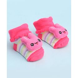 Cute Walk by Babyhug Socks With Large Bunny Applique - Dark Pink