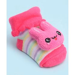Cute Walk by Babyhug Socks With Large Bunny Applique - Dark Pink