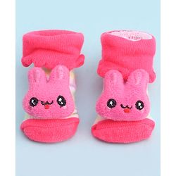 Cute Walk by Babyhug Socks With Large Bunny Applique - Dark Pink