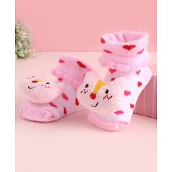 Cute Walk by Babyhug Fabric Socks Shoes With Large Hello Kitty Applique - Pink