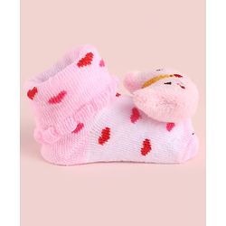 Cute Walk by Babyhug Fabric Socks Shoes With Large Hello Kitty Applique - Pink