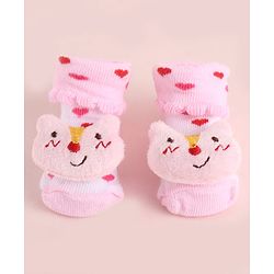 Cute Walk by Babyhug Fabric Socks Shoes With Large Hello Kitty Applique - Pink