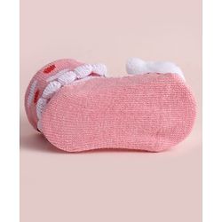 Cute Walk by Babyhug Fabric Heart Socks Shoes With Large Cat Applique - Pink
