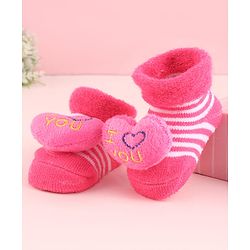 Cute Walk by Babyhug Fabric  Socks Shoes With  Large Heart Applique - Pink