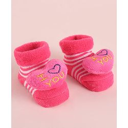 Cute Walk by Babyhug Fabric  Socks Shoes With  Large Heart Applique - Pink