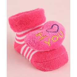 Cute Walk by Babyhug Fabric  Socks Shoes With  Large Heart Applique - Pink