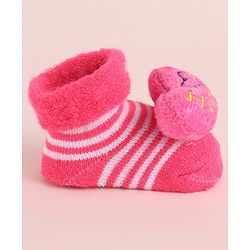 Cute Walk by Babyhug Fabric  Socks Shoes With  Large Heart Applique - Pink