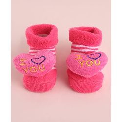 Cute Walk by Babyhug Fabric  Socks Shoes With  Large Heart Applique - Pink