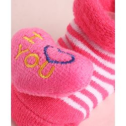 Cute Walk by Babyhug Fabric  Socks Shoes With  Large Heart Applique - Pink